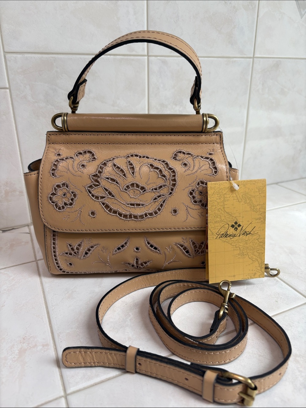 Patricia Nash French Lace Collection Annabelle Leather Satchel in Sand Shade